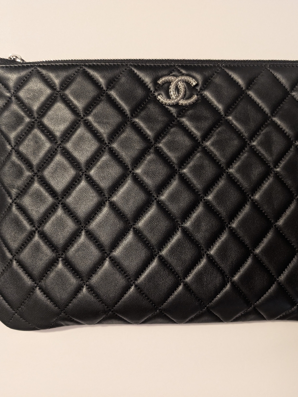 Chanel Black Quilted Leather Zip Pouch
